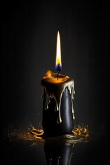 Glowing candle in the dark,  a black candle with molten gold, world candle day background, AI generative art