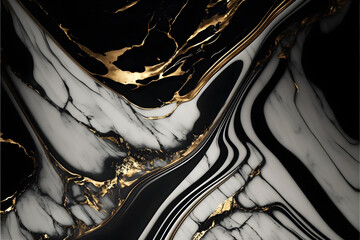 Elegant black, white, and gold marble background texture for use in design projects, Generative Ai