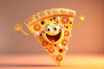 Adorable pizza character smiling: perfect for pizza lovers everywhere!, Generative AI