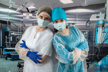 Fototapeta na wymiar Two nurses are considered heroes their work during pandemic or crisis caused by coronavirus