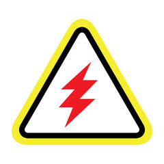 High voltage sign. High voltage shock risk symbol. Danger caution. Yellow, red and black color. Isolated in transparent background.