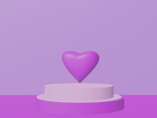 Minimal podium display  for valentine’s day in love platform.  Valentine's day background. 3d render.