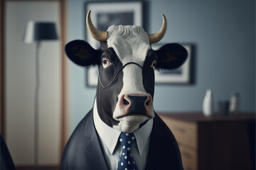 Portrait of a Cow dressed in a formal business suit, Generative AI