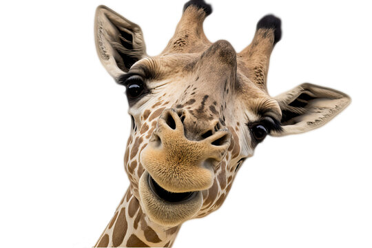 Giraffe isolated on white background. Close up Giraffe portrait. Post-processed generative AI