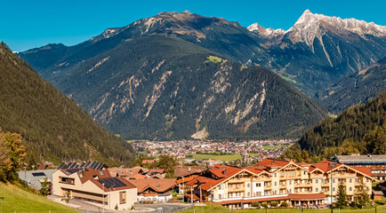 Fototapeta na wymiar Beautiful alpine summer view at the famous Zillertal valley, Finkenberg, Tyrol, Austria