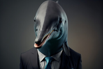 Portrait of a Dolphin dressed in a formal business suit, Generative AI