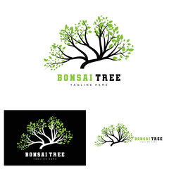 Obraz premium Green Tree Logo Design, Bonsai Tree Logo Illustration, Leaf And Wood Vector