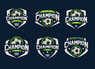 Fototapeta Set of soccer Logo or football club sign Badge. Football logo with shield background vector design obraz