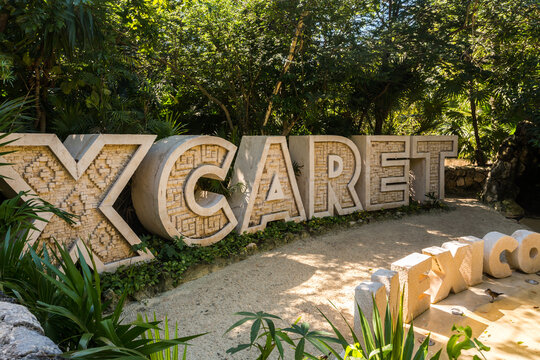 Xcaret sign in the Xcaret Park, Mexico