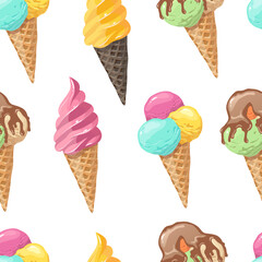 Seamless pattern ice cream. Hand drawn vector illustration. 
