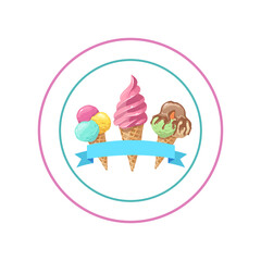 Ice cream label template. Hand drawn vector illustration. 