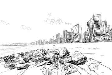 Fortaleza. Brazil. South America.  Hand drawn city sketch. Vector illustration. © romanya