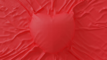 Red cloth covered on heart shape pillow. Happy valentine day concept.3D render