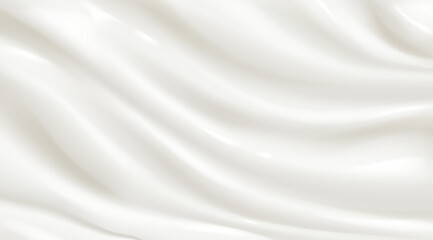 Naklejka premium Texture of white yogurt, milk or cream surface. Abstract background with soft silk fabric, liquid yoghurt, dairy product or cosmetic creme, vector realistic illustration