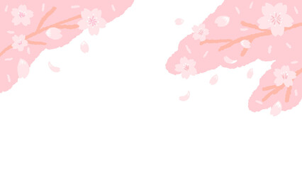 Scenery of cherry blossom(sakura) trees and petals Flat design Cute and simple hand drawn illustration / 桜の木と花びらの景色 フラットなデザイン かわいくてシンプルな手描きイラスト © minana