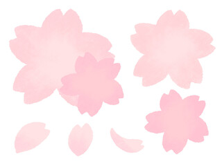 Arrangement of cherry blossom(sakura) petals Flat design Cute and simple hand drawn illustration set / 桜の花びらのあしらい フラットなデザイン かわいくてシンプルな手描きイラストセット