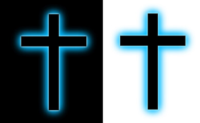 Obraz premium cross blue light neon transparent background