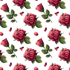 Seamless pattern with roses and petals. Happy Valentine's Day, Romance, Love, wedding concept. Perfect for product design, scrapbooking, textile, wrapping paper.