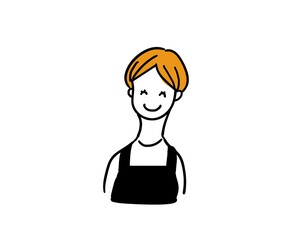 ショートヘア女性上半身　エプロン
