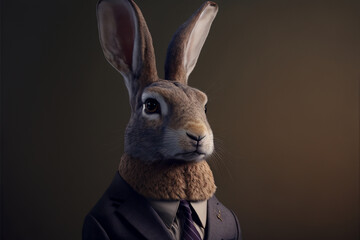 Cute Portrait of a Hare dressed in a formal business suit