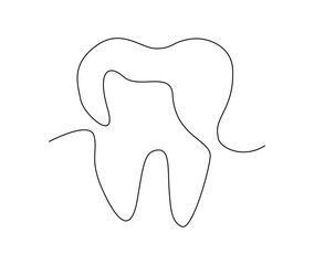 Continuous one line drawing of tooth. simple dental tooth  line art vector illustration. Dentist stomatology medical concept.