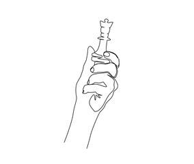 Continuous one line drawing of hand holding chess knight. simple chess knight or horse on hand  line art vector illustration. © Line addict