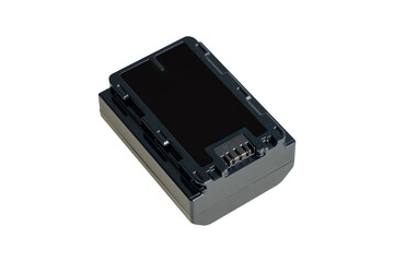 Mirrorless camera battery isolated on white background.