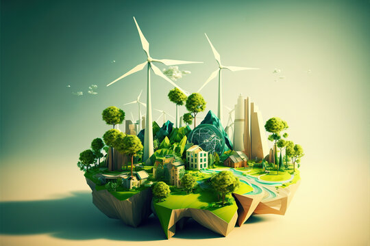 City and garden, save the planet and energy concept. Earth day. Generative AI illustration.
