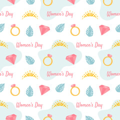 Women Day Seamless Pattern Design with Girl Ornament in Template Hand Drawn Cartoon Flat Illustration