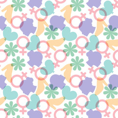 Women Day Seamless Pattern Design with Girl Ornament in Template Hand Drawn Cartoon Flat Illustration