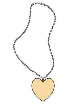 Chain with a pendant in the shape of a heart. The golden symbol of love is hung on a chain. Decorative pendant. Color vector illustration. Cartoon style. Delicate decoration. Valentine's day. 