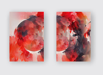 Black red ink brush stroke backgrounds set. Japanese style.