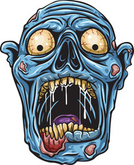 Cartoon zombie head on white background