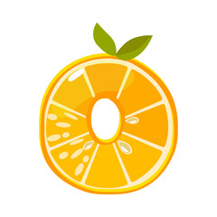Cute fruit orange number 0, vector digit zero