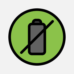Empty battery icon in filled line style about camera, use for website mobile app presentation