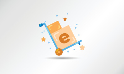 E-commerce With Right Store Letter E, E-shop Online Shopping Vector Logo Orange Color High Quality With White Background Logo
