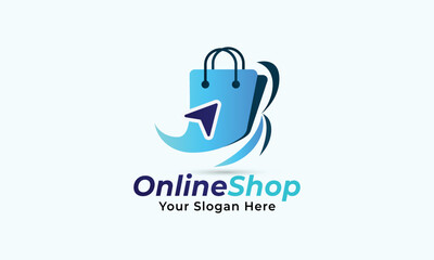 Shopping Cart Logo On Blue Bag. Abstract Shopping Logo. Online Shop Logo.