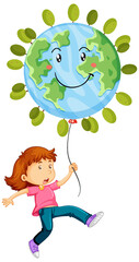 Earth day logo concept with a girl holding balloon