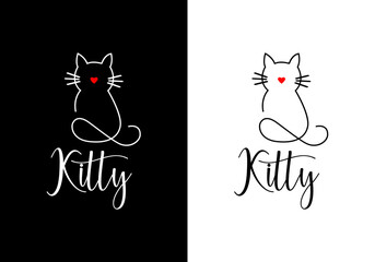 minimalistic monoline line art outline cat icon logo. 
