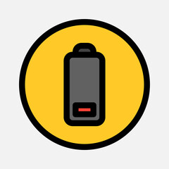 Low battery icon in filled line style about camera, use for website mobile app presentation