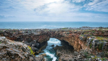Panoramic View of The Atlantic Ocean and Boca Do Inferno Chasm in Cascais (Hell's Mouth). Portugal.