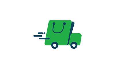 E-Commerce delivery bus Logo Icon Design Company. E Logo Illustration Vector Template.