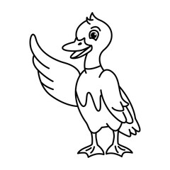 Funny duck cartoon vector coloring page