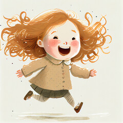 Cartoon. cute little girl laughing and having fun. generative ai