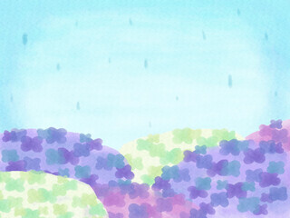 Obraz premium 水彩画 紫陽花と雨のイラスト背景素材