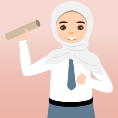 

Cute Senior High School Boy Girl Wearing Gray and White Uniform Cartoon Vector Illustration. Portrait of an Senior High School student. School students children with backpacks, books, macbook.