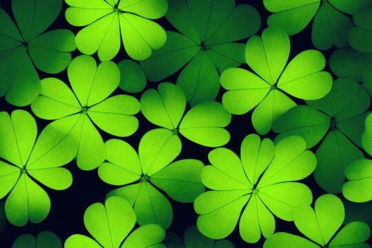 Saint St. Patrick's Day Four-Leaf Clover Clovers Shamrock Shamrocks Seamless Texture Pattern Tiled Repeatable Tessellation Background Image	