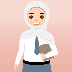 

Cute Senior High School Boy Girl Wearing Gray and White Uniform Cartoon Vector Illustration. Portrait of an Senior High School student. School students children with backpacks, books, macbook.