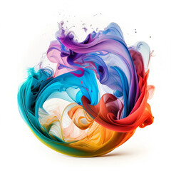 Abstract colorful swoosh background with swirling waves of smoke or paint on white background. Generative AI