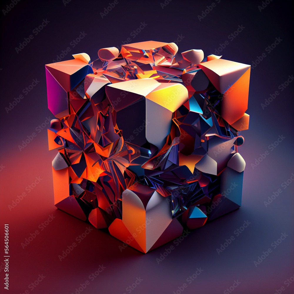 Poster Beautiful Abstract colourful background. Starburst dynamic cube.  